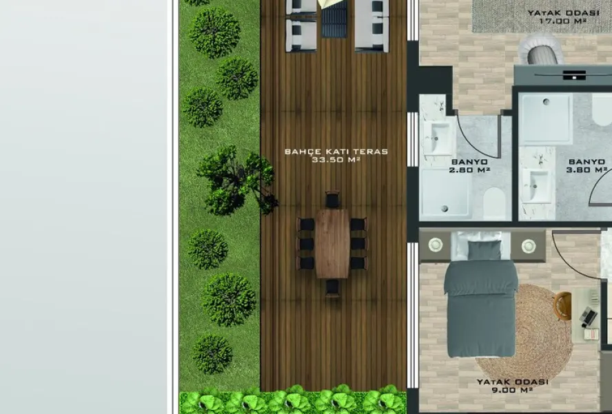 KAVI SUITE, 2+1, 117,3 м² — садовый дуплекс в Каргыджаке