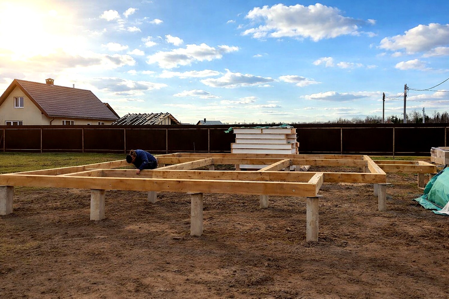 Haus nach Projekt „Jessentuki 8x8“, Gebiet Iwanowo: Fundament und Grundrahmen