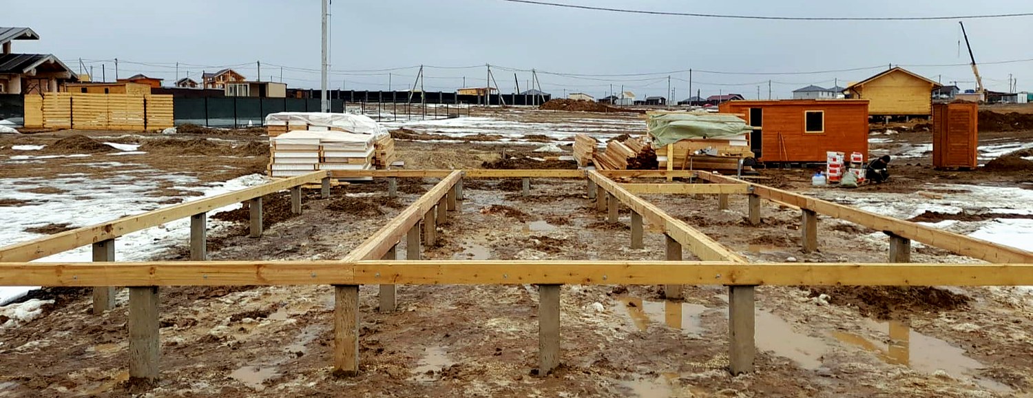 Haus 102 m² nach Projekt „Mistika - E2.8“, Dorf Kurgane: Fundament und Grundrahmen
