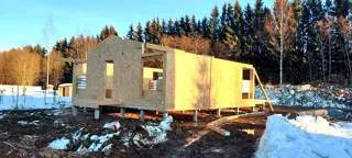 98 m² house, “Half-timbered 98” design, Rogovitsy village: wall assembly