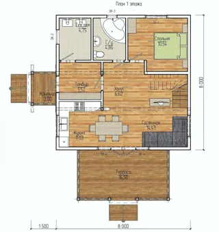 Haus nach Projekt „Jessentuki 8x8“, Gebiet Iwanowo: Projektgrundriss