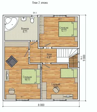 Haus 140 m², Projekt „Jessentuki 8x9“, Dorf Afanasovo: Grundriss des Projekts