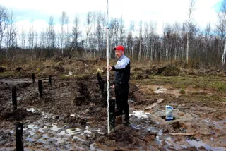 Haus nach Projekt „Metschta VB“, Dorf Ivantsevo: Fundament und Grundrahmen