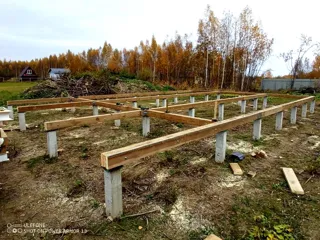 Haus nach Projekt „Chalet 76.3“, Gebiet Iwanowo: Fundament und Grundrahmen