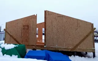 House, “Barnhouse 110” design, TSN homeowners’ association “Orlinye Kholmy”: wall assembly