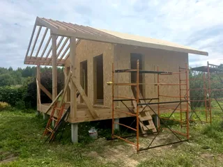30 m² house based on the “Nezhnost 4” design, Yaroslavl Region: roofing
