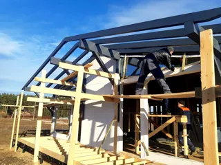 House, “Half-timbered 98” design, Borisovo village: facade finishing