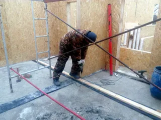 Bathhouse, “Office space 161.13” design, Suzdal: foundation and base framing