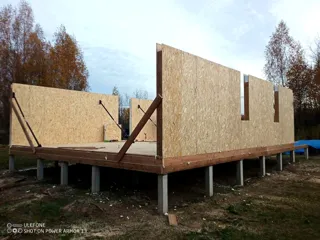 Haus nach Projekt „Chalet 76.3“, Gebiet Iwanowo: Wandmontage