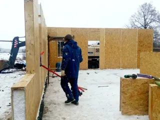 Bathhouse, “Office space 161.13” design, Suzdal: wall assembly