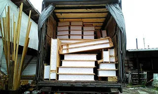 House, “Half-timbered 98” design, Leningrad Region: house kit delivery