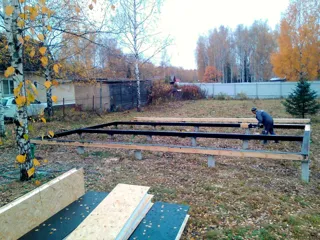 Haus nach Projekt „Mistika - S2.5“, Gartengemeinschaft SNT „Koltschugino“: Fundament und Grundrahmen