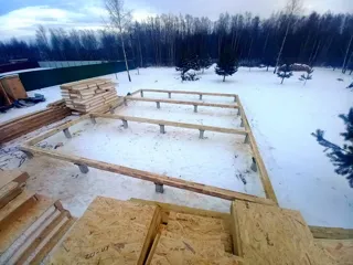 Haus nach Projekt „Mistika - N2.8“, Dorf Lyutovo: Fundament und Grundrahmen