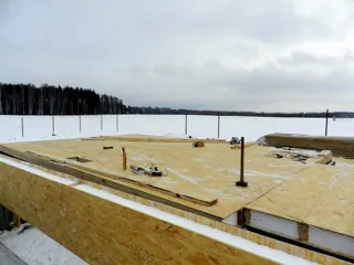 House, “Forvard” design, Olimpiyskaya settlement village: foundation and base framing