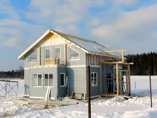House, “Forvard” design, Olimpiyskaya settlement village: facade finishing