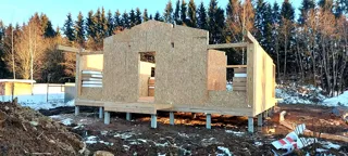 98 m² house, “Half-timbered 98” design, Rogovitsy village: wall assembly