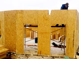 Bathhouse, “Office space 161.13” design, Suzdal: wall assembly