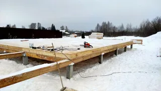 House based on the “Chalet-100 2150” design, Ivanovo Region: foundation and sill strapping