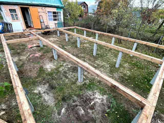 Haus nach Projekt „Mistika - E2.8“, Gebiet Nischni Nowgorod: Fundament und Grundrahmen