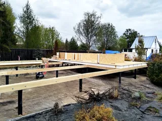 Haus nach Projekt „Mistika - E2.8“, Gartengemeinschaft SNT „Poljuschko“: Fundament und Grundrahmen
