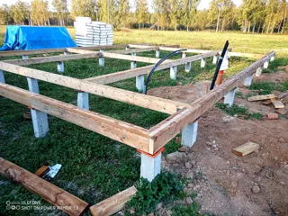 Haus nach Projekt „Barnhouse 65“, Dorf Kryukovo: Fundament und Grundrahmen