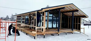 Haus nach Projekt „Chalet 76.3“, Siedlung Parkovo: Fassadenverkleidung
