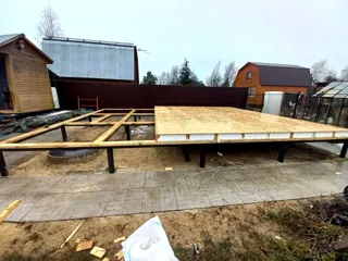 House, “Barnhouse 39” design, SNT garden community “Gorkovskoye Boloto”: foundation and base framing