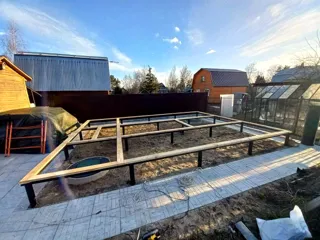 House, “Barnhouse 39” design, SNT garden community “Gorkovskoye Boloto”: foundation and base framing