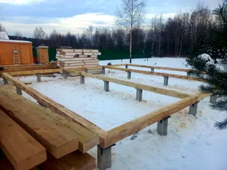 Haus nach Projekt „Mistika - N2.8“, Dorf Lyutovo: Fundament und Grundrahmen