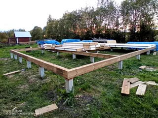 Haus nach Projekt „Dilischans 8x9“, Region Wologda: Fundament und Grundrahmen