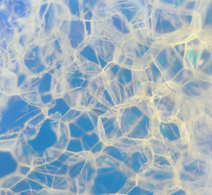 polystyrene foam under a microscope